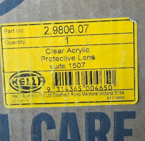 Hella Clear Acrylic protective Lens 2.9806.07 . Suit Rig 220 Driving light NOS