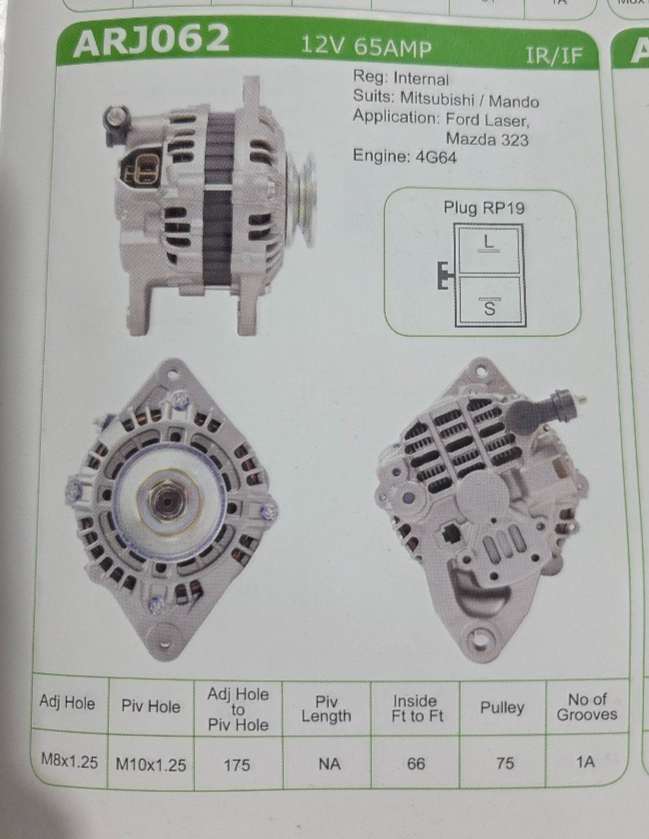 JAS Alternator 12V 65A Mitsubishi Style - MXA287, ARJ062 , NOS - Image 5