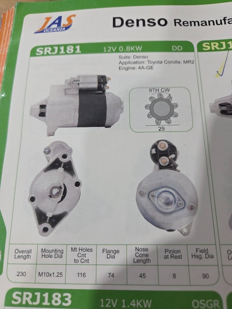 SRJ181 Starter Motor Suit Toyota MR2/Corolla 4A-GE Motor - Image 3