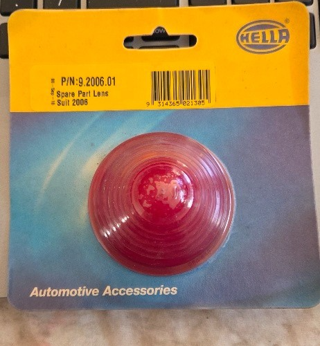 Lens - Hella 9.2006.01 - RED - For 2006 Clearance Lamp NOS