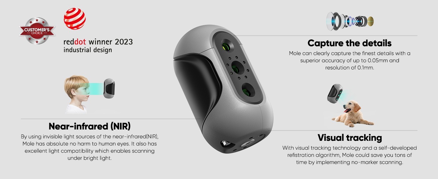 3DMakerpro Mole Handheld 3D Scanner 0.05mm Accuracy With Turntable, Color Kit▏ - Image 6