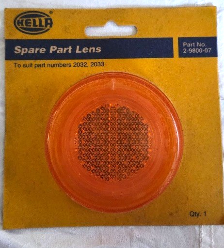LENS Hella 2.9800.07 - AMBER Side Marker to suit Hella 2032 - 2033 NOS