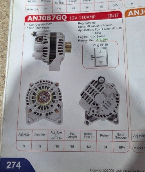 JAS Alternator Suit Ford Falcon AU-BA 6Cyl 12V 110Amp ANJ087GQ NOS - Image 6