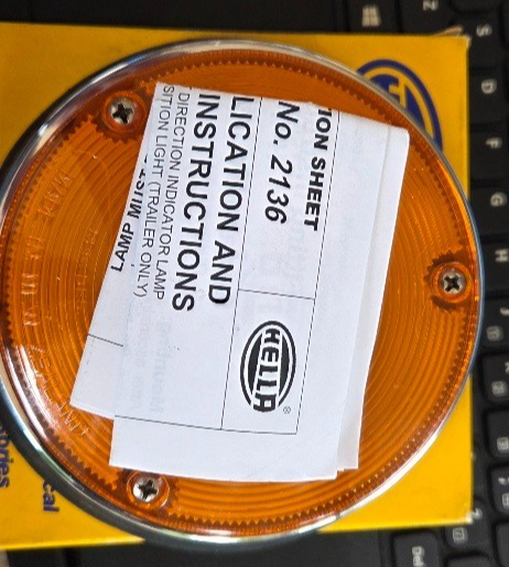 2136 Hella Indicator Lamp, Amber Chrome Rim NOS - Image 3