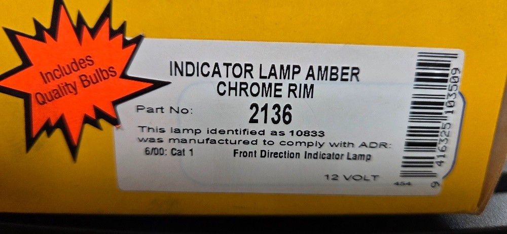 2136 Hella Indicator Lamp, Amber Chrome Rim NOS - Image 5