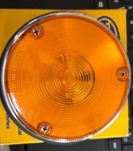 2136 Hella Indicator Lamp, Amber Chrome Rim NOS